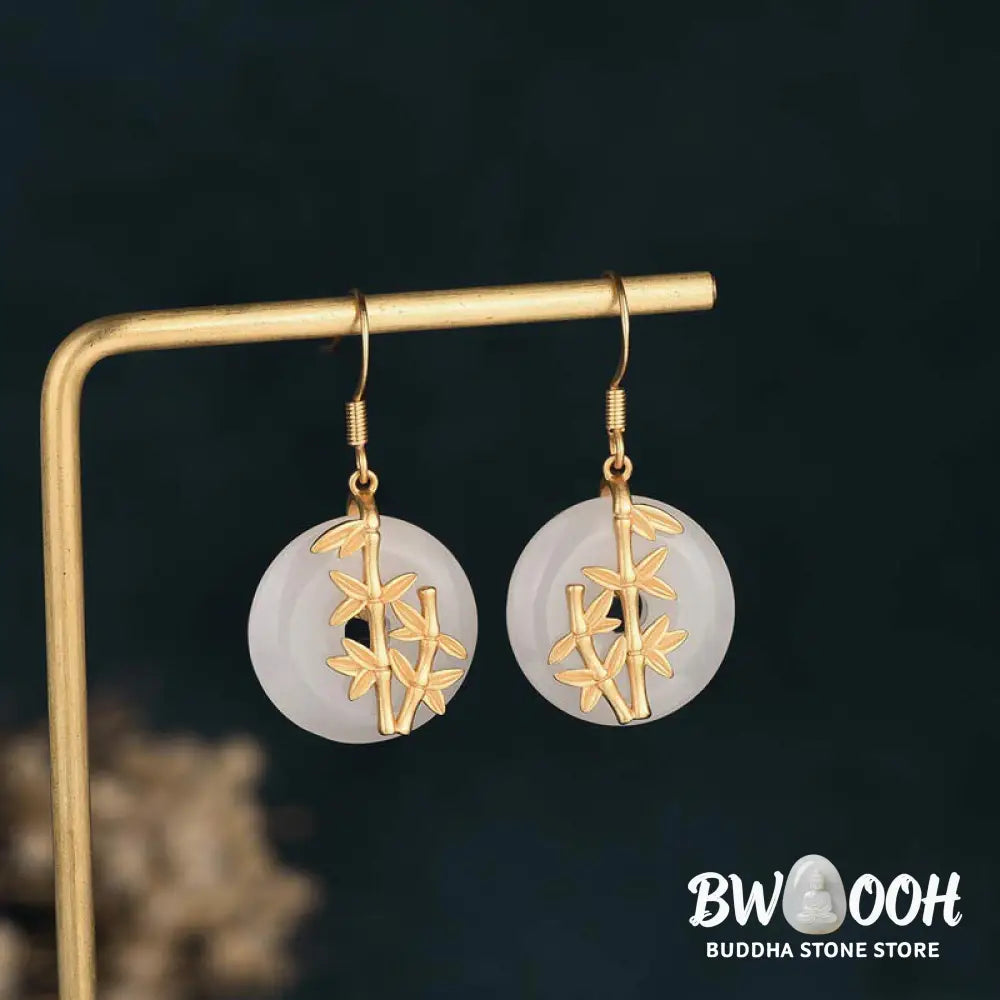 Buddha Stones FengShui White Jade Fortune Earrings - White Jade - Earrings