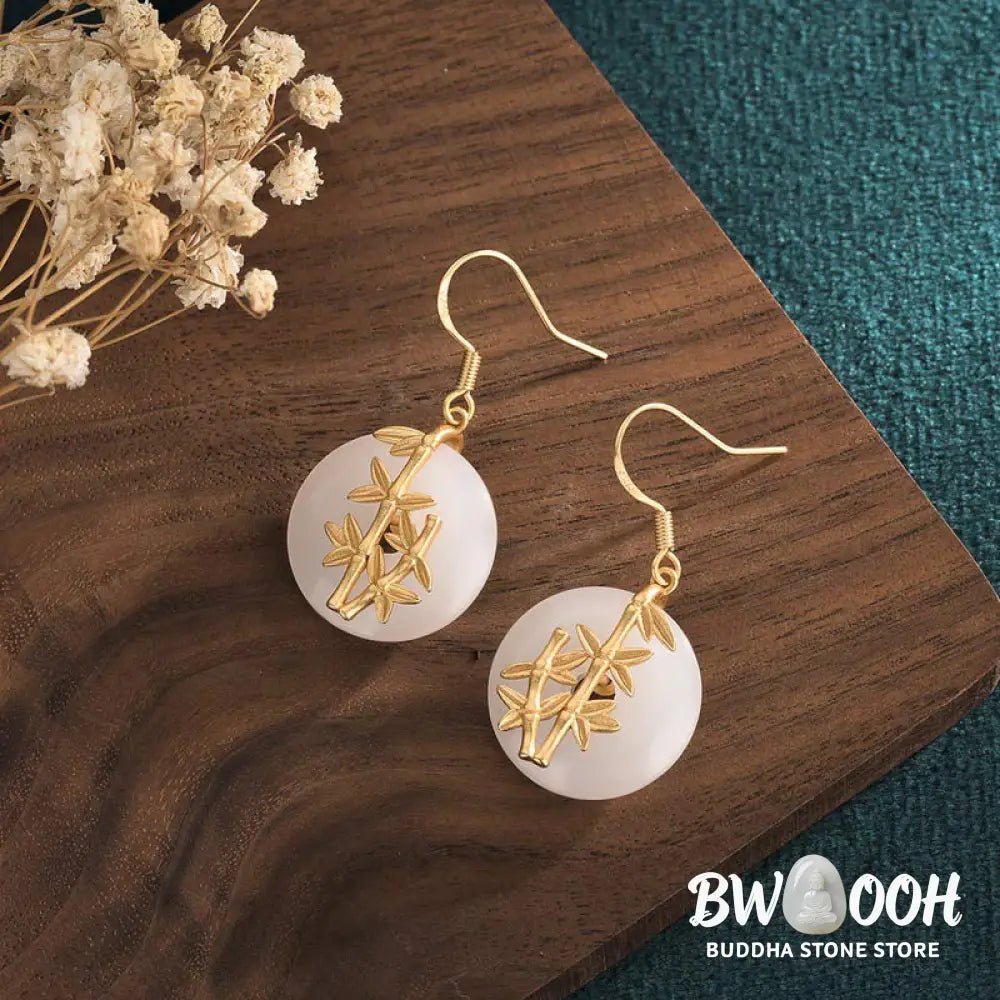 Buddha Stones FengShui White Jade Fortune Earrings - White Jade - Earrings