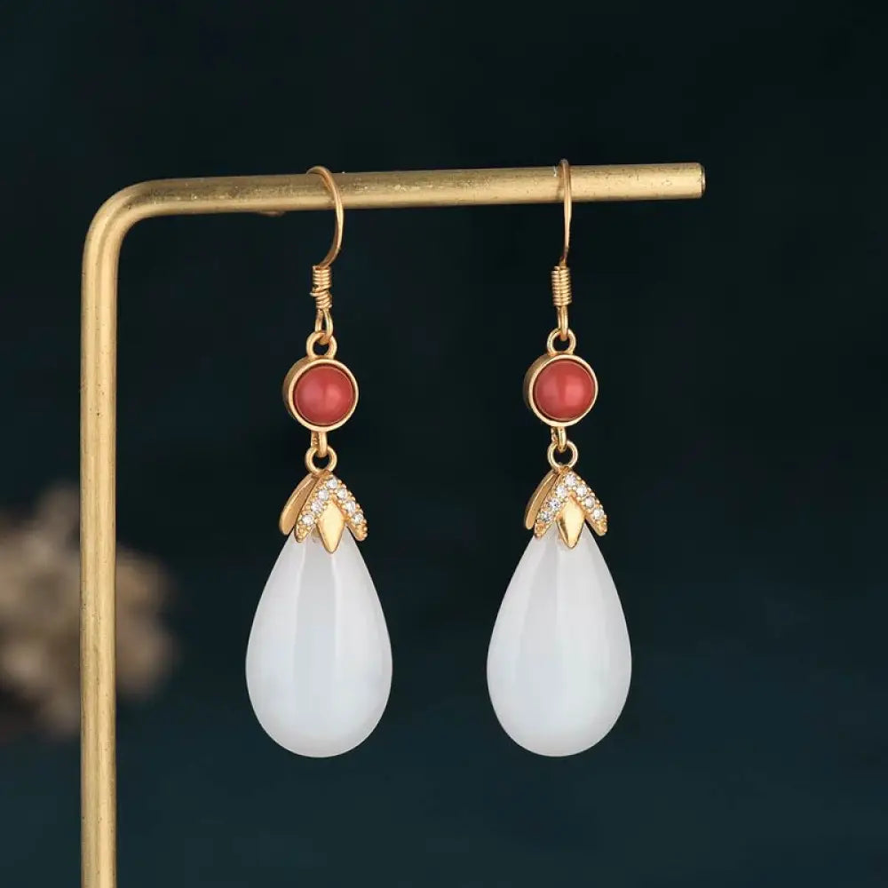 Buddha Stones FengShui White Jade Luck Drop Earrings - 3 - Earrings