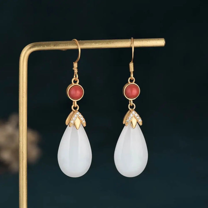 Buddha Stones FengShui White Jade Luck Drop Earrings - 3 - Earrings