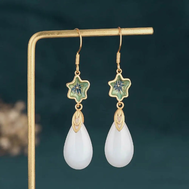 Buddha Stones FengShui White Jade Luck Drop Earrings - 4 - Earrings