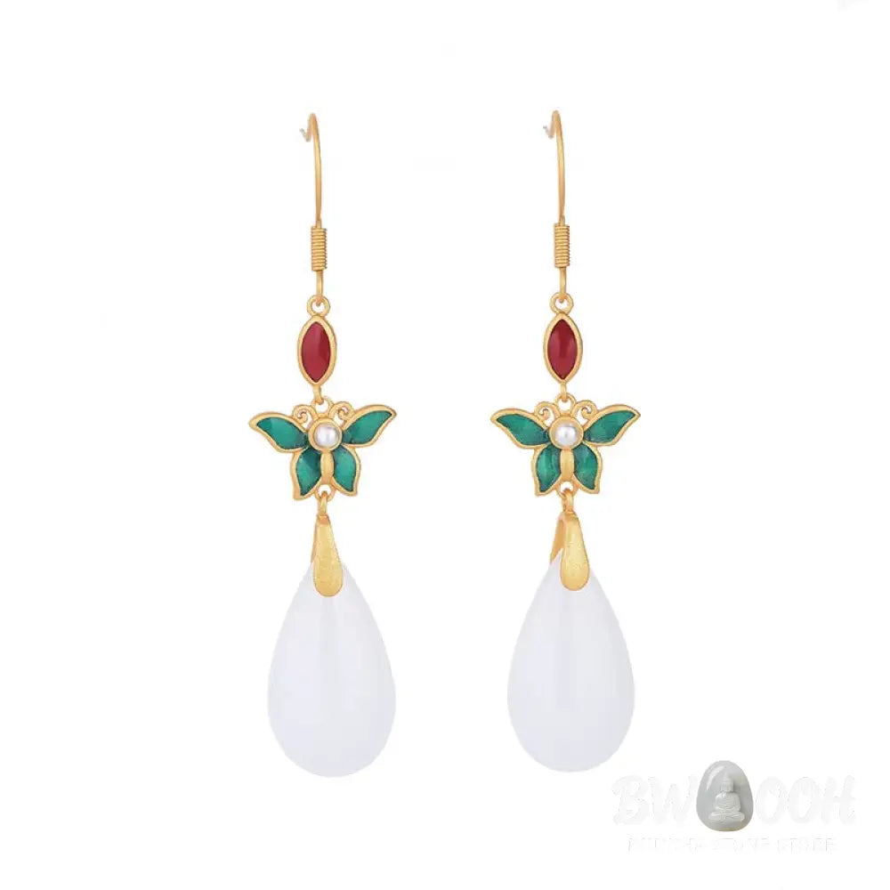 Buddha Stones FengShui White Jade Luck Drop Earrings - Earrings
