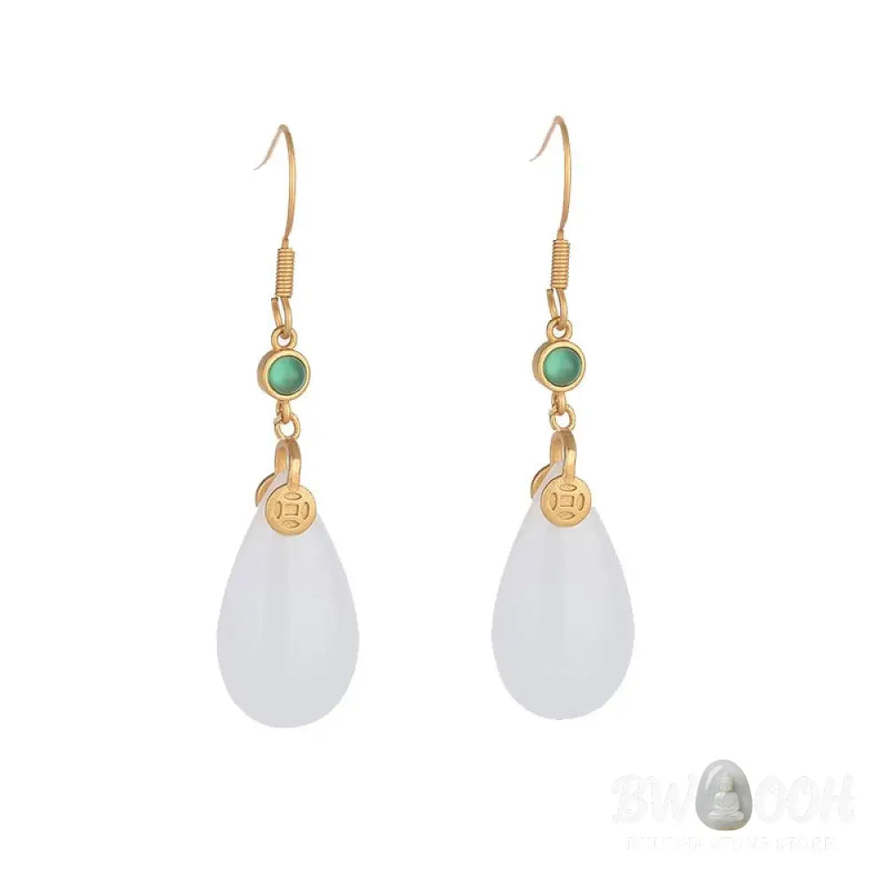 Buddha Stones FengShui White Jade Luck Drop Earrings - Earrings