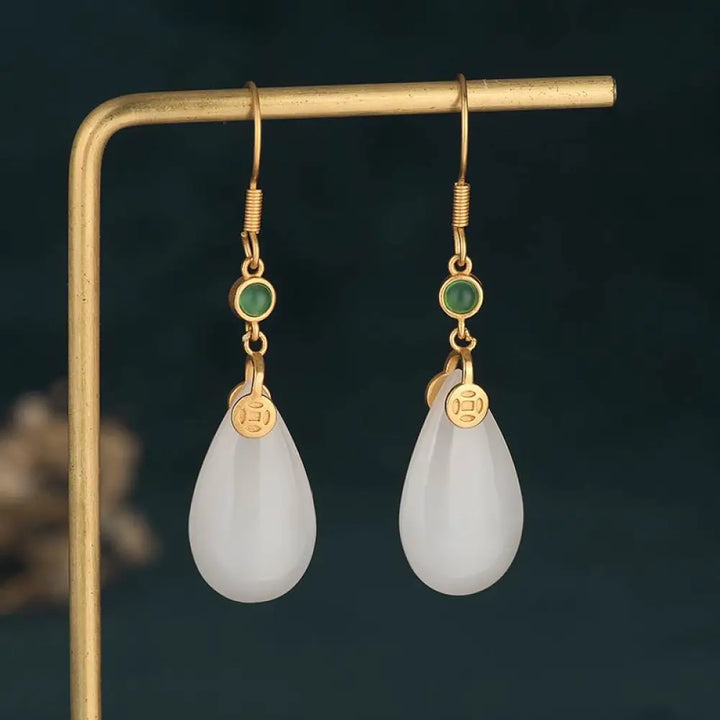 Buddha Stones FengShui White Jade Luck Drop Earrings - 5 - Earrings