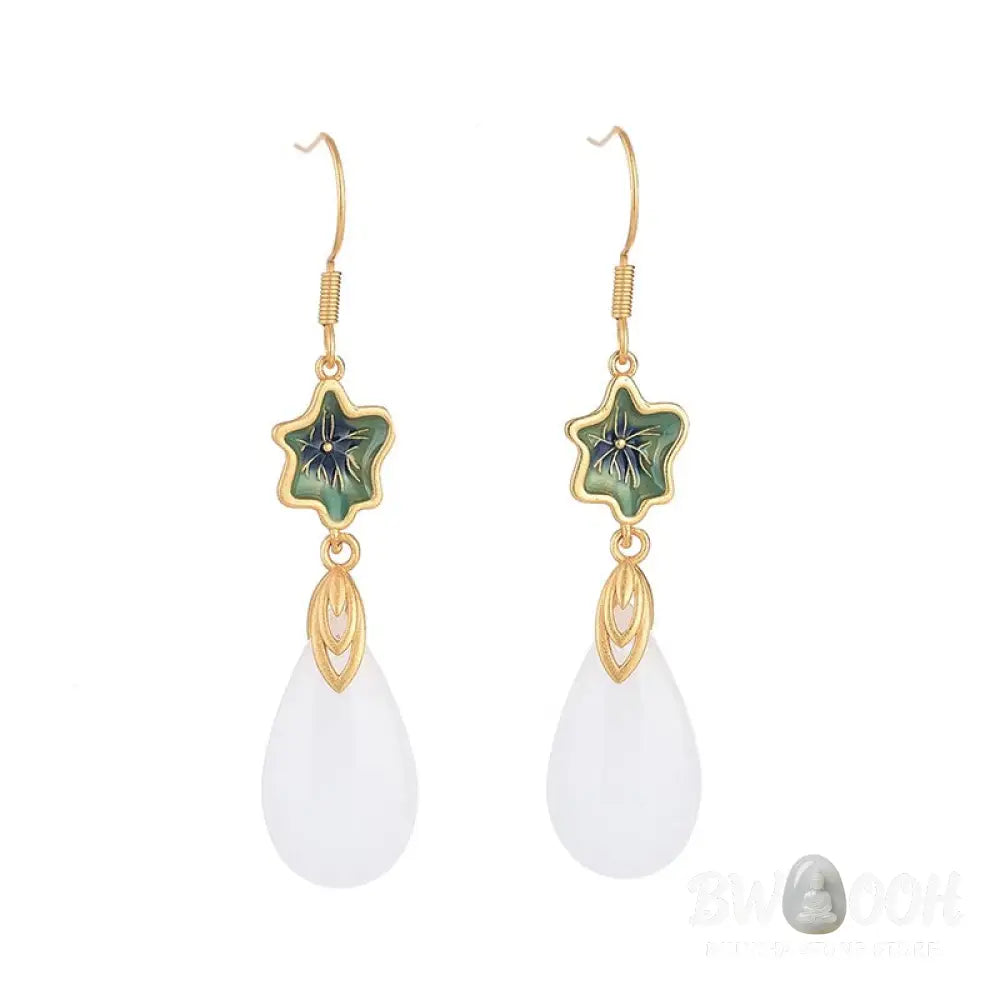Buddha Stones FengShui White Jade Luck Drop Earrings - Earrings