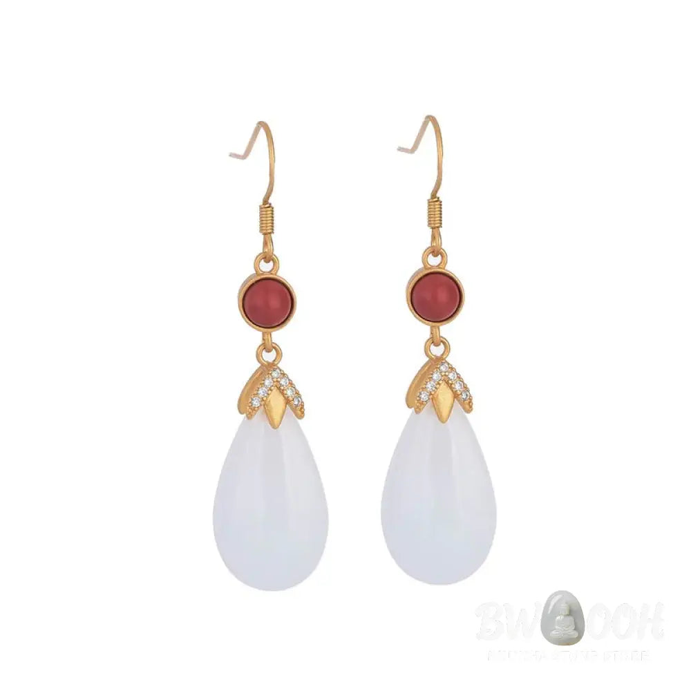 Buddha Stones FengShui White Jade Luck Drop Earrings - Earrings
