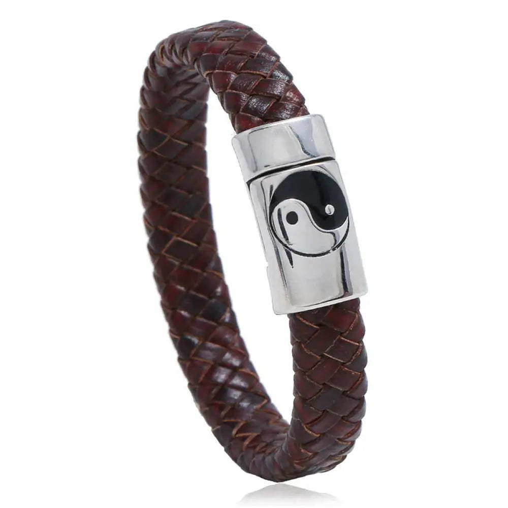 Buddha Stones FengShui Yin Yang Balance Bracelet - BWOOOH - 17-18.5cm / SaddleBrown - Bracelet