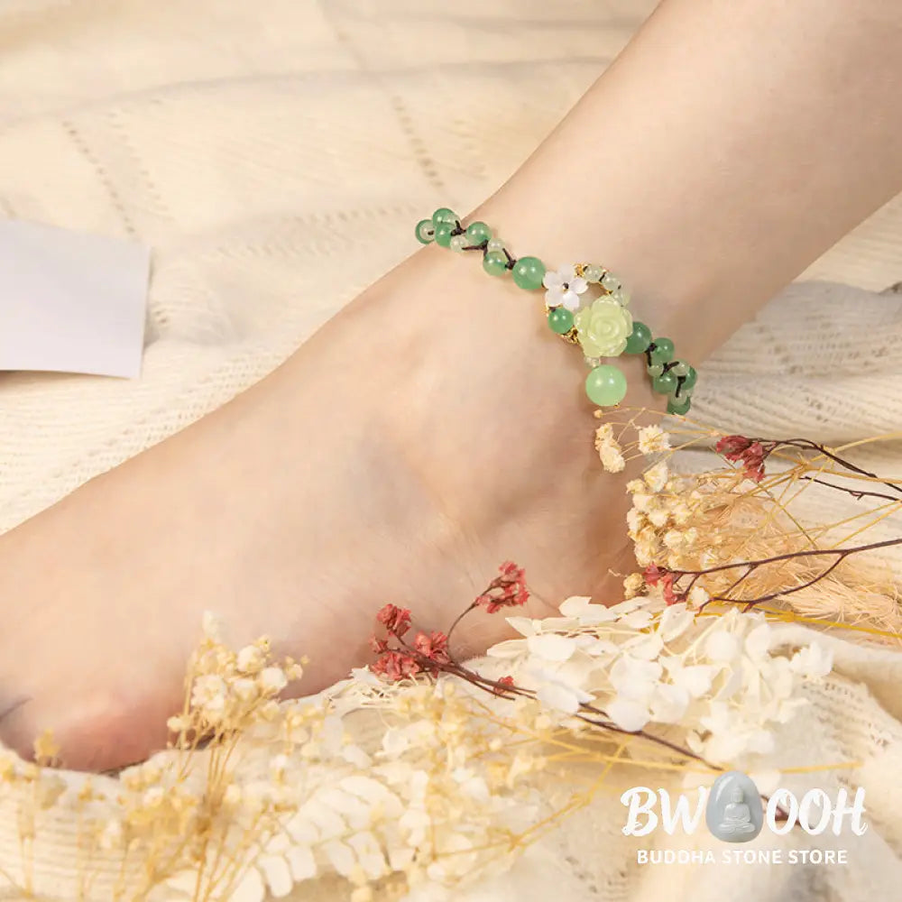 Buddha Stones Financial Success Jade Braided Weave Prosperity Abundance Anklet - Jade (Prosperity ♥ Abundance) - Anklet