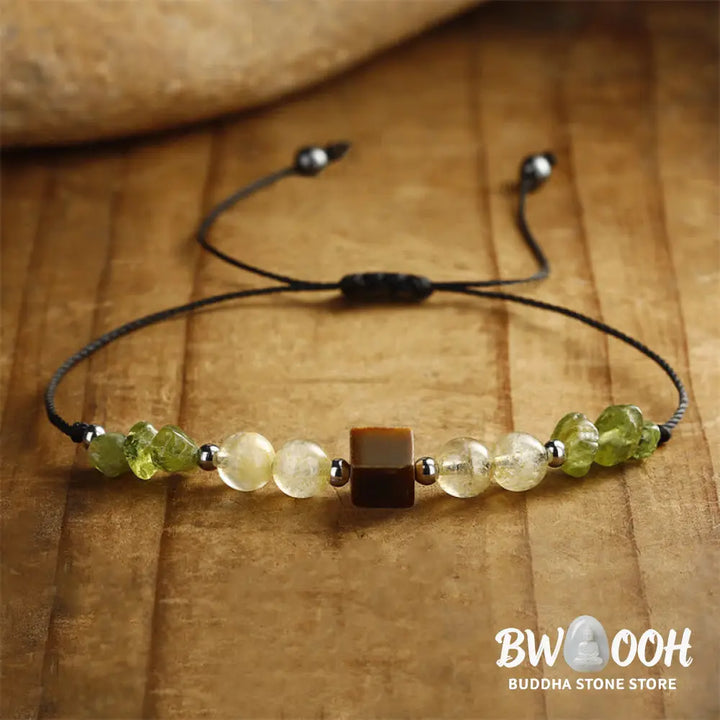 Buddha Stones Find Your Joy Peridot Citrine Tiger Eye Peace Rope Bracelet - BWOOOH - Find Your Joy(Wrist Circumference