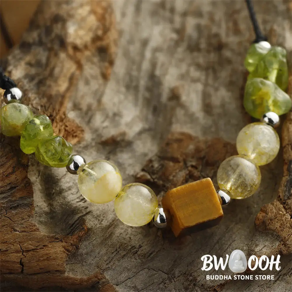 Buddha Stones Find Your Joy Peridot Citrine Tiger Eye Peace Rope Bracelet - BWOOOH - Find Your Joy(Wrist Circumference