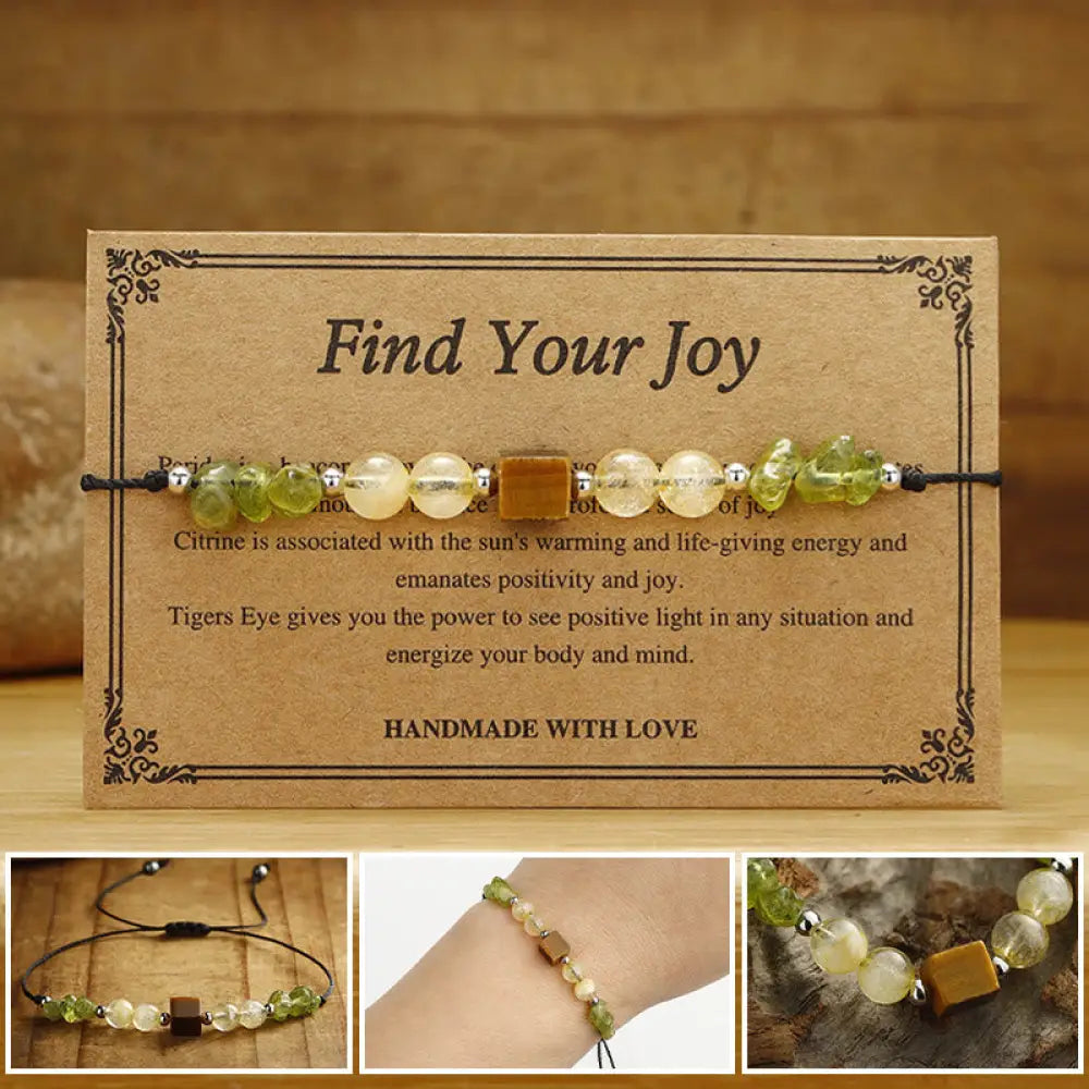BWOOOH Find Your Joy Peridot Citrine Tiger Eye Peace Rope Bracelet — Peridot crystal healing bracelet for spiritual healin...