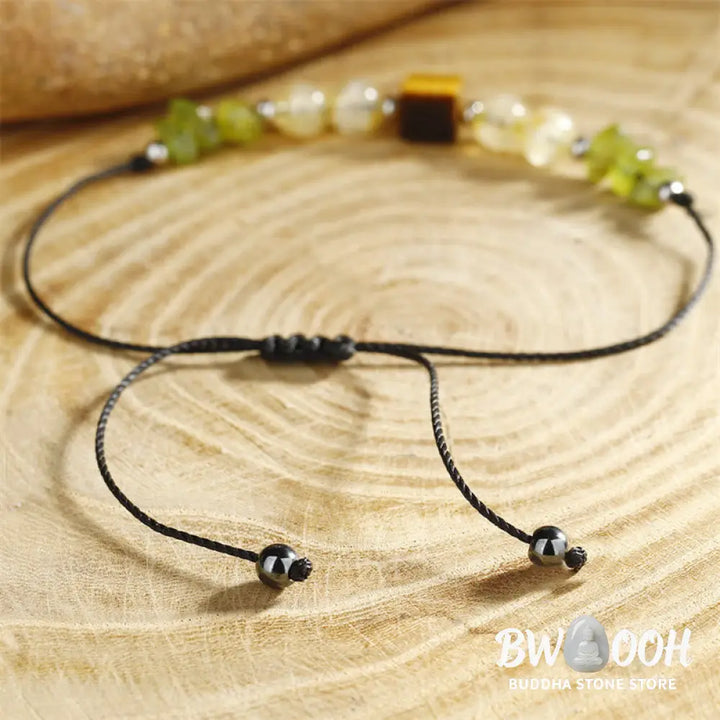 Buddha Stones Find Your Joy Peridot Citrine Tiger Eye Peace Rope Bracelet - BWOOOH - Find Your Joy(Wrist Circumference
