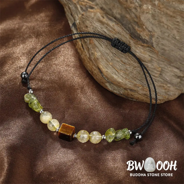 Buddha Stones Find Your Joy Peridot Citrine Tiger Eye Peace Rope Bracelet - BWOOOH - Find Your Joy(Wrist Circumference