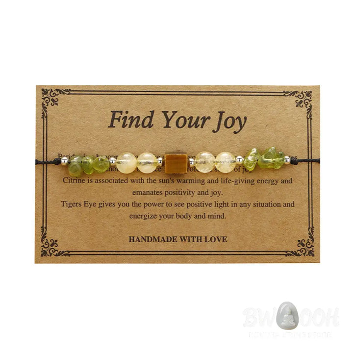Buddha Stones Find Your Joy Peridot Citrine Tiger Eye Peace Rope Bracelet - BWOOOH - Find Your Joy(Wrist Circumference