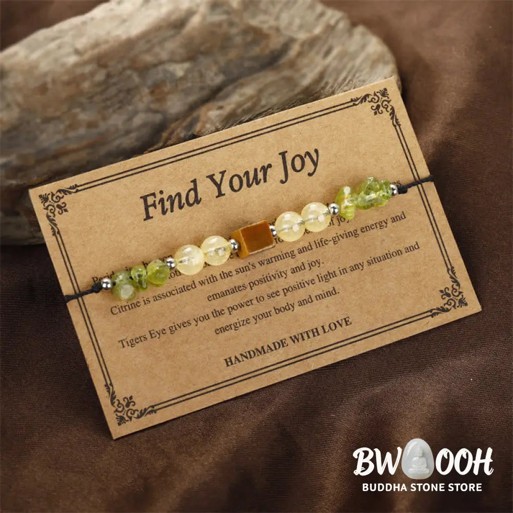 Buddha Stones Find Your Joy Peridot Citrine Tiger Eye Peace Rope Bracelet - BWOOOH - Find Your Joy(Wrist Circumference