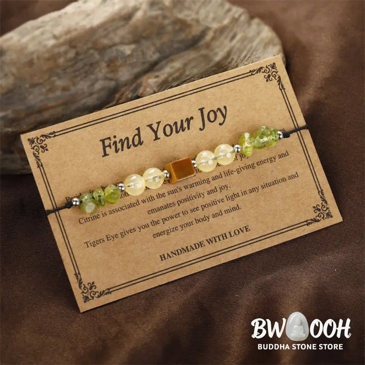 Buddha Stones Find Your Joy Peridot Citrine Tiger Eye Peace Rope Bracelet - BWOOOH - Find Your Joy(Wrist Circumference