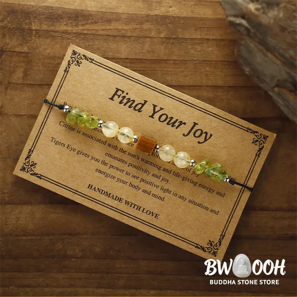 Buddha Stones Find Your Joy Peridot Citrine Tiger Eye Peace Rope Bracelet - BWOOOH - Find Your Joy(Wrist Circumference