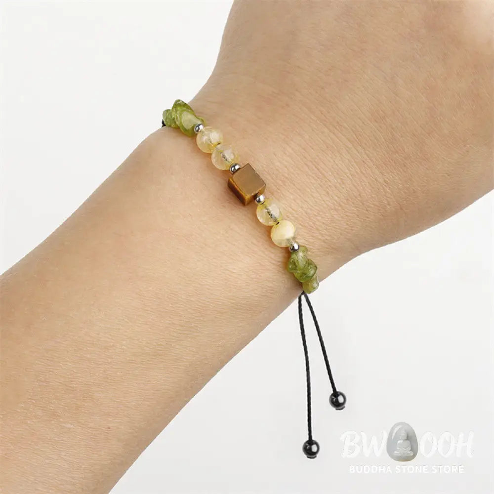 Buddha Stones Find Your Joy Peridot Citrine Tiger Eye Peace Rope Bracelet - BWOOOH - Find Your Joy(Wrist Circumference