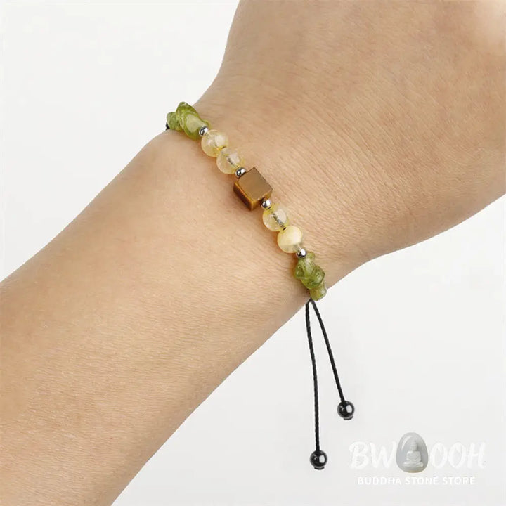 Buddha Stones Find Your Joy Peridot Citrine Tiger Eye Peace Rope Bracelet - BWOOOH - Find Your Joy(Wrist Circumference