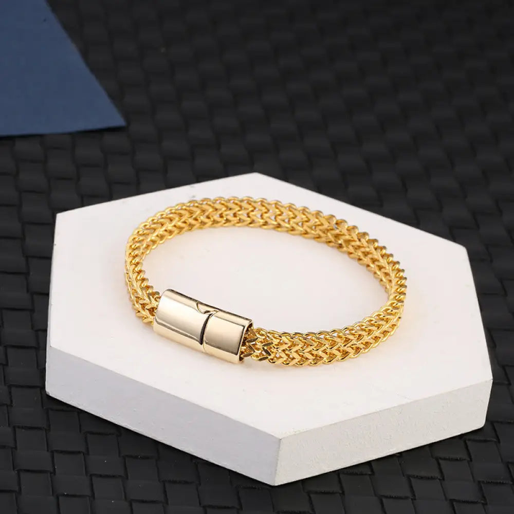 Buddha Stones Fish Scale Magnetic Buckle Titanium Steel Balance Bracelet Bangle - BWOOOH - Gold / 19cm - Bracelet