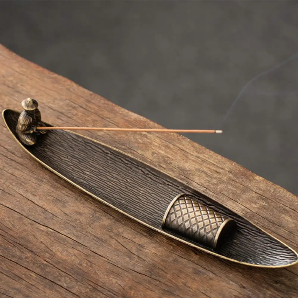 BWOOOH handcrafted incense burner - Fisherman Boat Koi Fish Zinc Alloy 