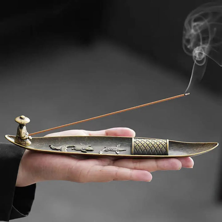 BWOOOH handcrafted incense burner - Fisherman Boat Koi Fish Zinc Alloy 