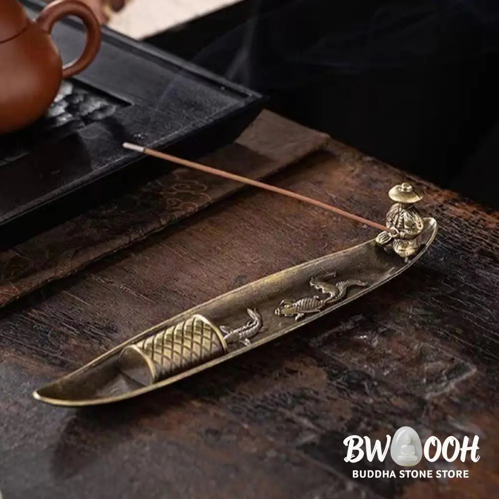 BWOOOH handcrafted incense burner - Fisherman Boat Koi Fish Zinc Alloy 