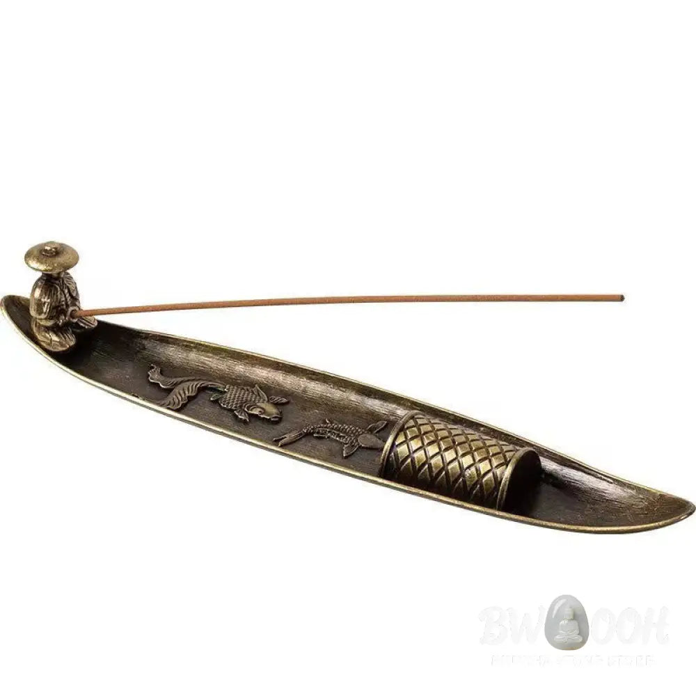 BWOOOH handcrafted incense burner - Fisherman Boat Koi Fish Zinc Alloy 