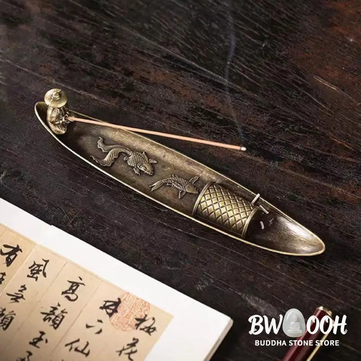 BWOOOH handcrafted incense burner - Fisherman Boat Koi Fish Zinc Alloy 