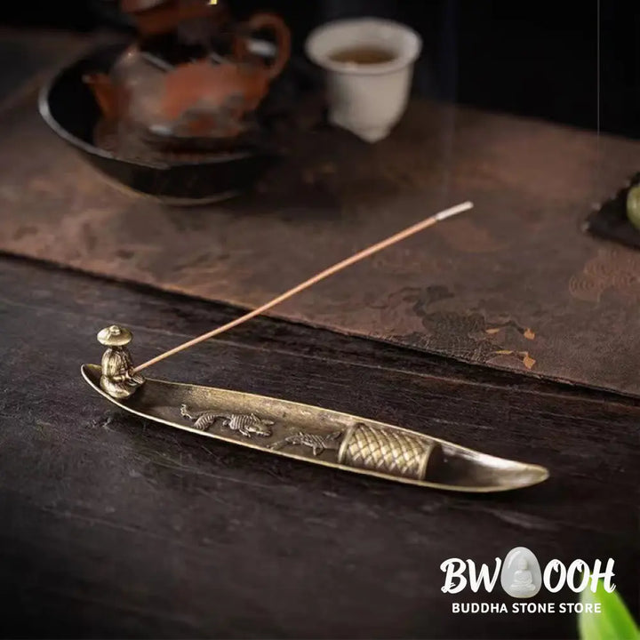 BWOOOH handcrafted incense burner - Fisherman Boat Koi Fish Zinc Alloy 