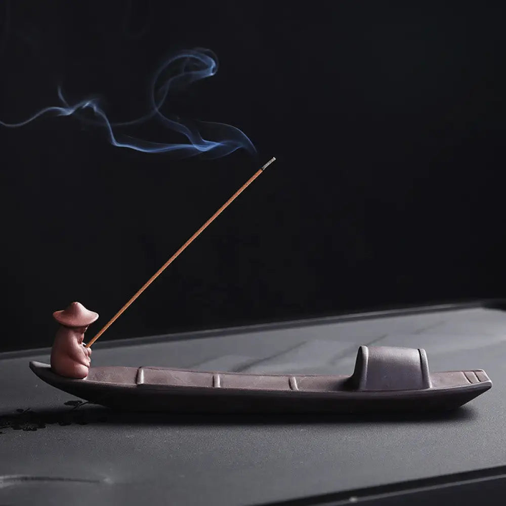 BWOOOH ceramic incense burner - Fisherman Boat Purple Clay Peace He