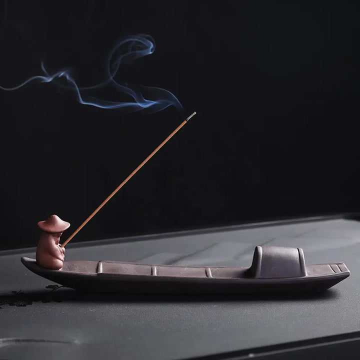 BWOOOH ceramic incense burner - Fisherman Boat Purple Clay Peace He