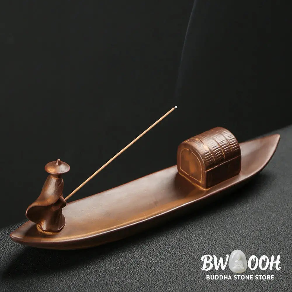 BWOOOH ceramic incense burner - Fisherman Fishing Boat Bamboo Buddh