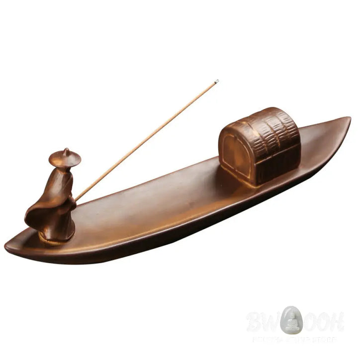 BWOOOH ceramic incense burner - Fisherman Fishing Boat Bamboo Buddh