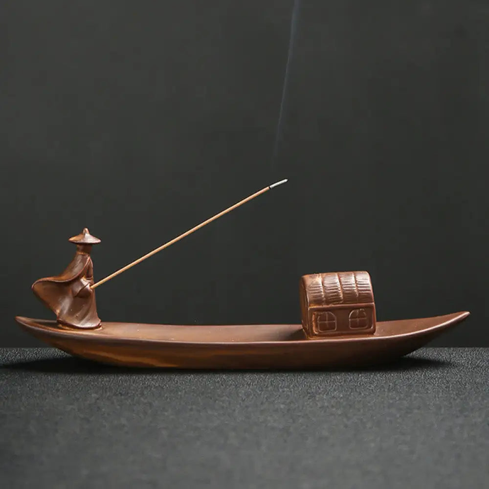 BWOOOH ceramic incense burner - Fisherman Fishing Boat Bamboo Buddh