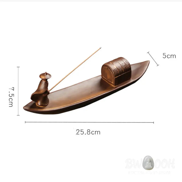 BWOOOH ceramic incense burner - Fisherman Fishing Boat Bamboo Buddh
