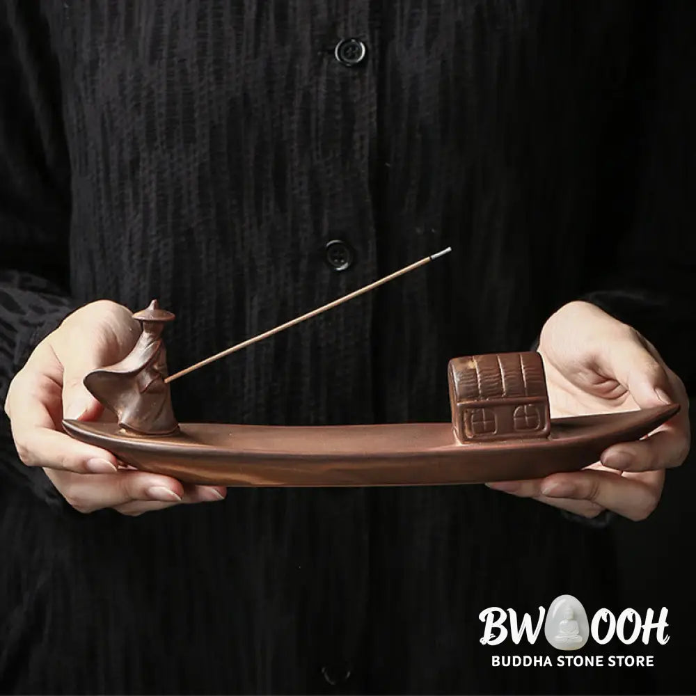 BWOOOH ceramic incense burner - Fisherman Fishing Boat Bamboo Buddh
