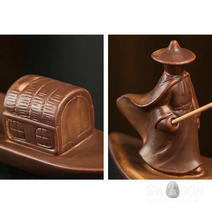 BWOOOH ceramic incense burner - Fisherman Fishing Boat Bamboo Buddh