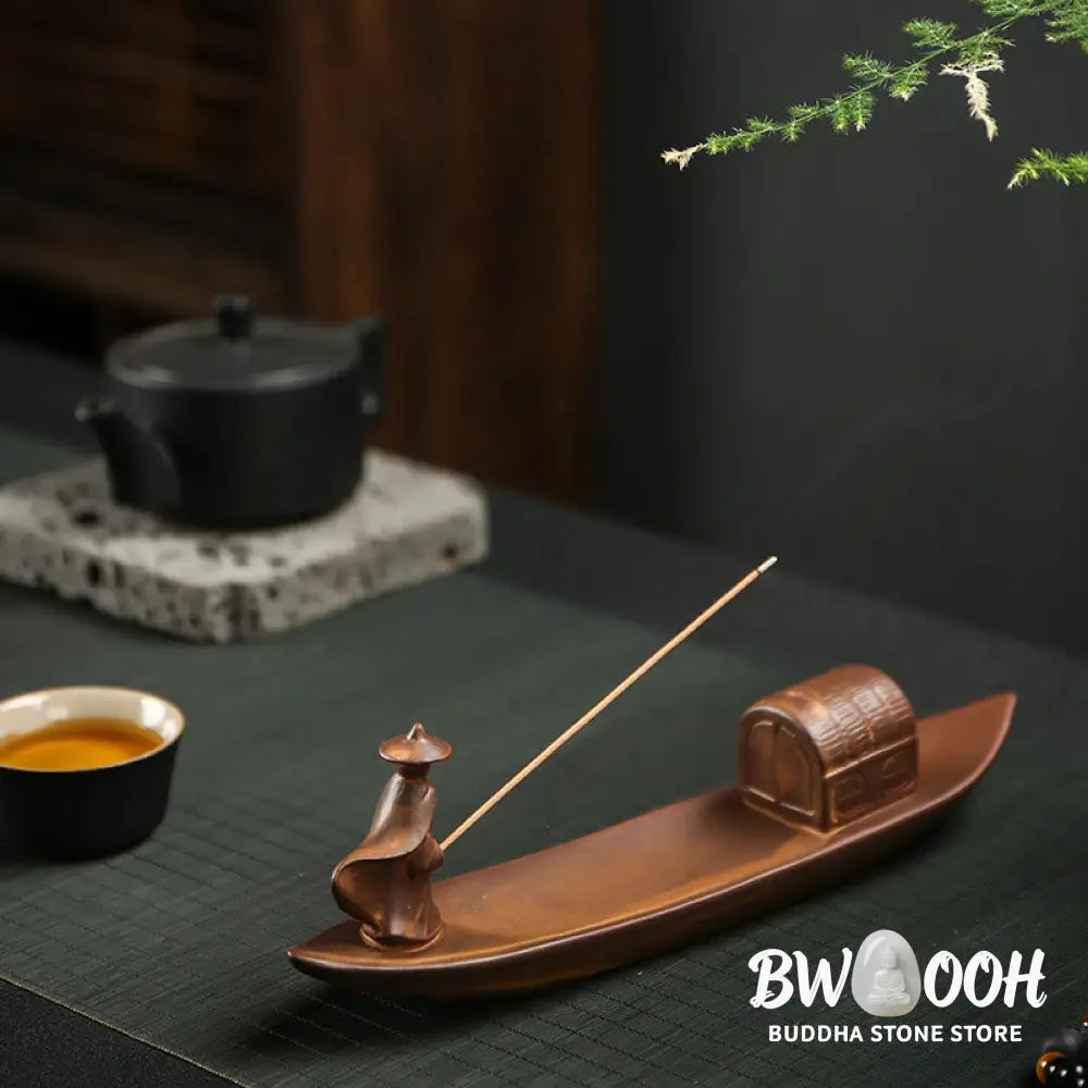 BWOOOH ceramic incense burner - Fisherman Fishing Boat Bamboo Buddh