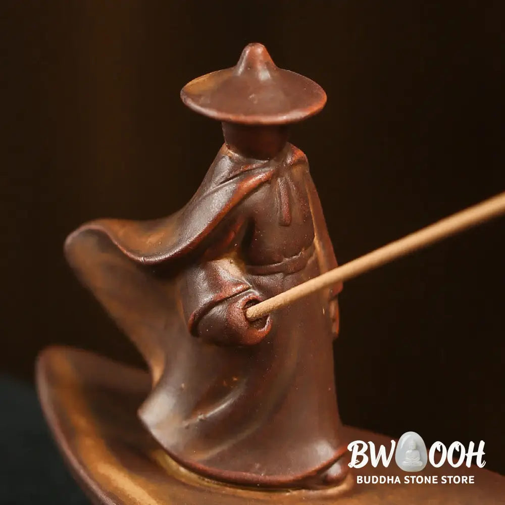 BWOOOH ceramic incense burner - Fisherman Fishing Boat Bamboo Buddh