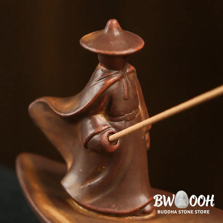 BWOOOH ceramic incense burner - Fisherman Fishing Boat Bamboo Buddh