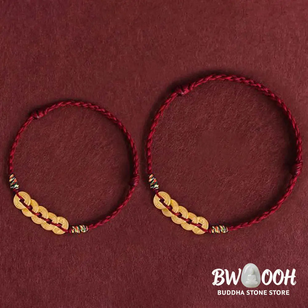 Buddha Stones Five Copper Coins Design Braided String Protection Bracelet Anklet - Bracelet Anklet