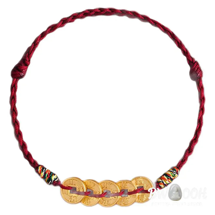 Buddha Stones Five Copper Coins Design Braided String Protection Bracelet Anklet - Bracelet Anklet