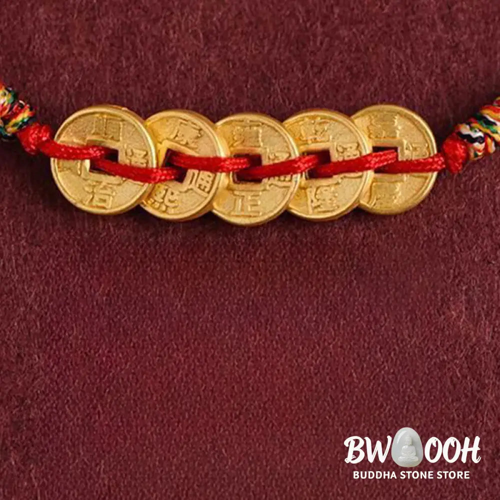 Buddha Stones Five Copper Coins Design Braided String Protection Bracelet Anklet - Bracelet Anklet