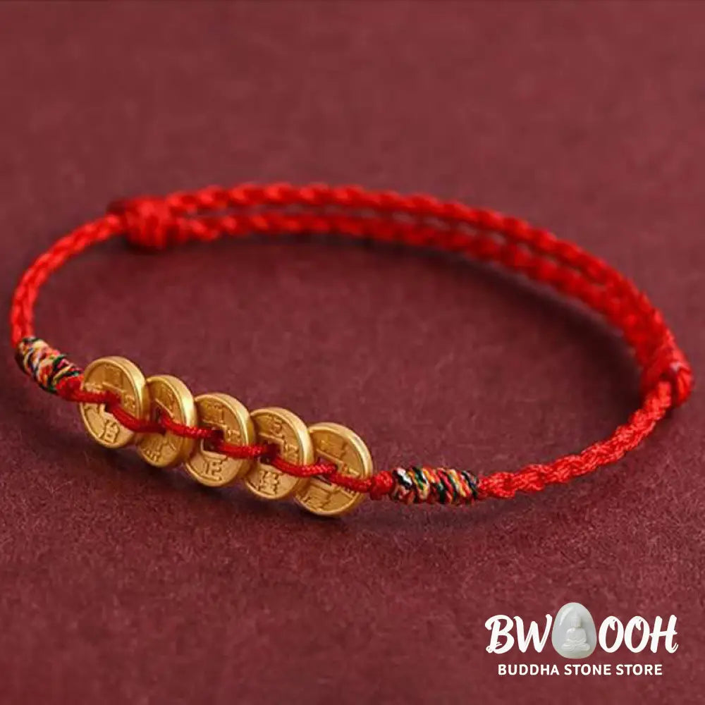 Buddha Stones Five Copper Coins Design Braided String Protection Bracelet Anklet - Bracelet Anklet