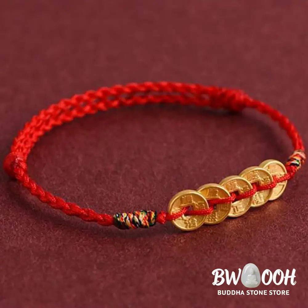 Buddha Stones Five Copper Coins Design Braided String Protection Bracelet Anklet - Bracelet Anklet