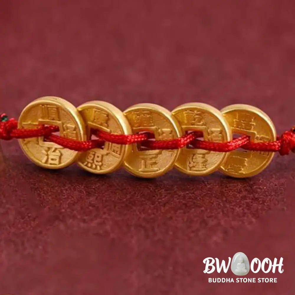 Buddha Stones Five Copper Coins Design Braided String Protection Bracelet Anklet - Bracelet Anklet