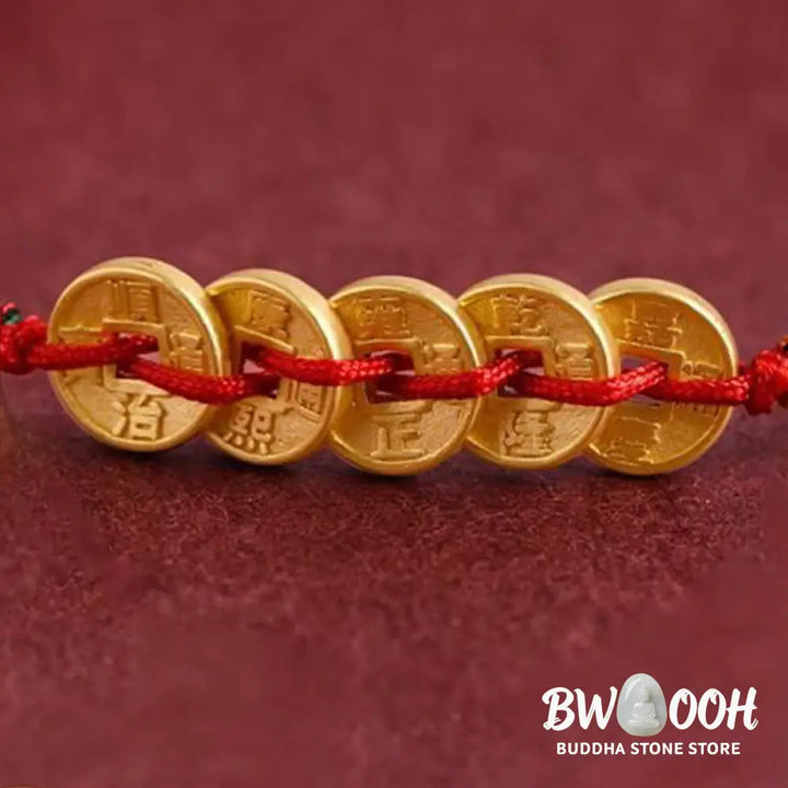 Buddha Stones Five Copper Coins Design Braided String Protection Bracelet Anklet - Bracelet Anklet