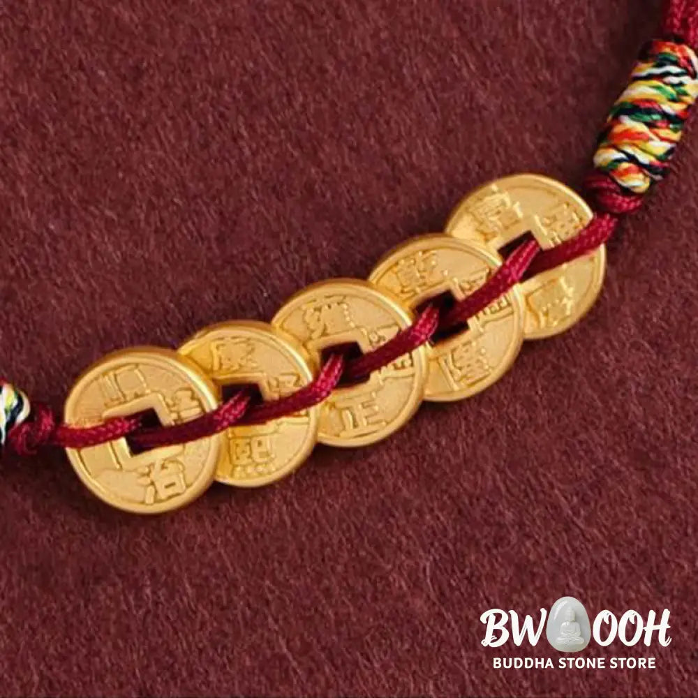 Buddha Stones Five Copper Coins Design Braided String Protection Bracelet Anklet - Bracelet Anklet