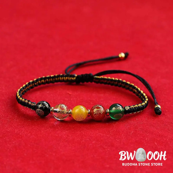 Buddha Stones Five Directions Gods of Wealth Agate Handmade Protection String Braid Bracelet - BWOOOH - Bracelet